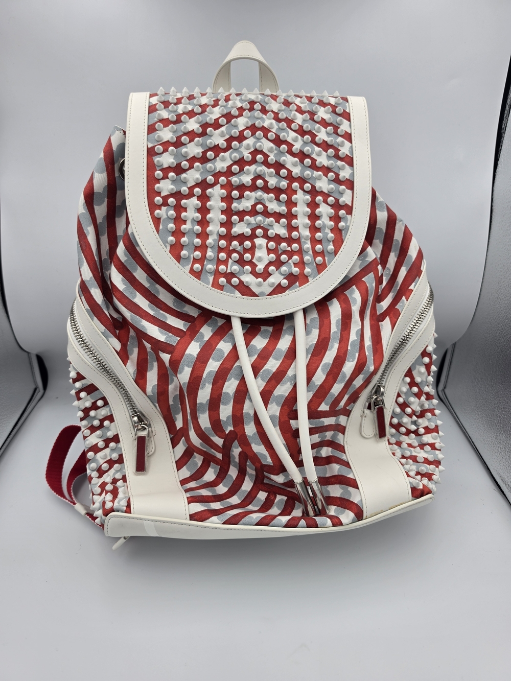 Christian Louboutin Explorafunk Retro Red/White Spike Unisex Backpack (NWOT)COA❤